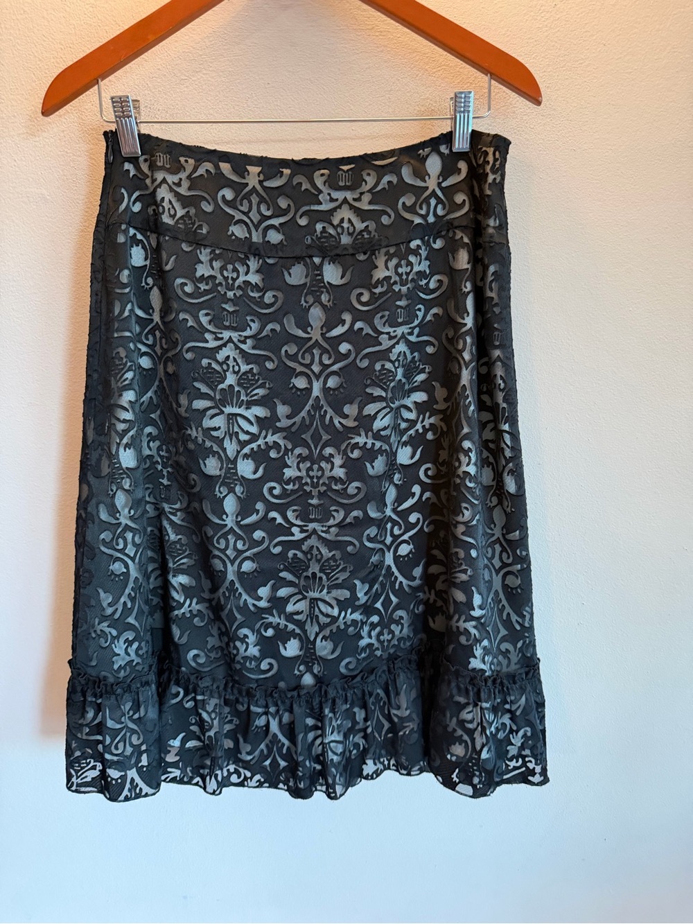 Apostrophe Black Lace A-Line Skirt with Ruffle Hem